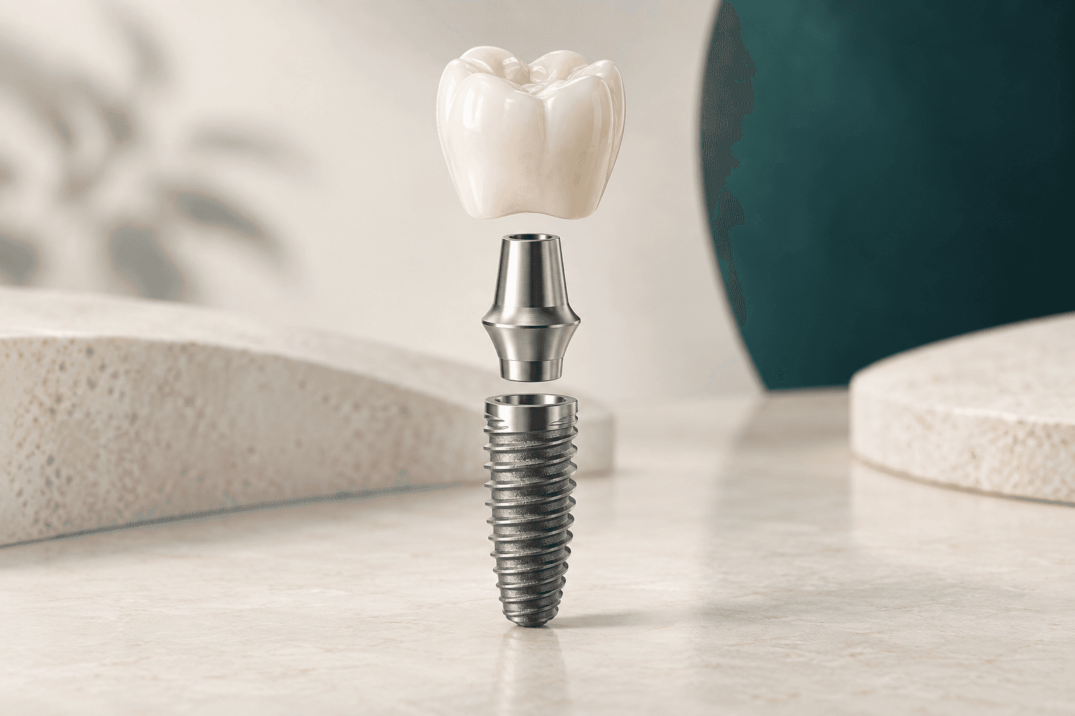Ilustração de um modelo de implante dentário com coroa cerâmica